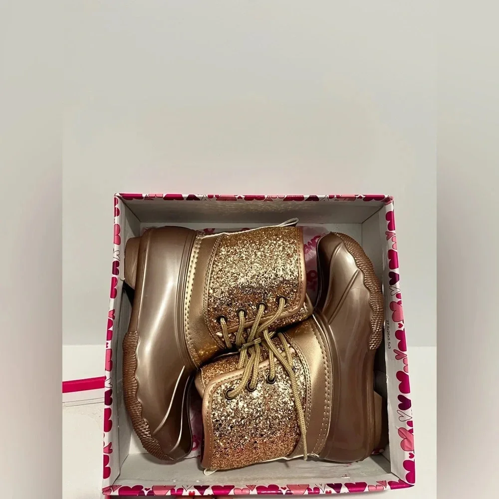 JOSMO Girls Rose Gold Glitter Duck Boots size 2
